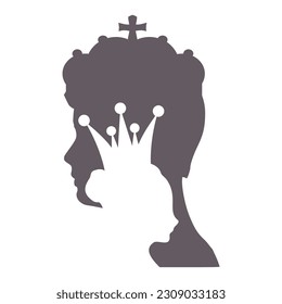 Woman and man head silhouettes. King and princess. Young couple