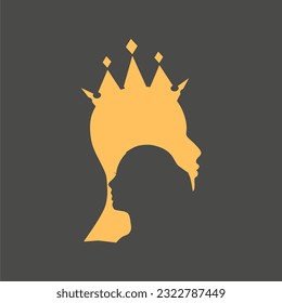 Woman and man head silhouettes. King and common woman. Young couple