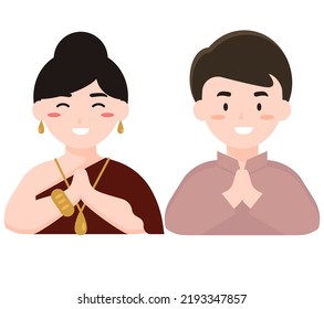 woman and man in hello hand gesture, Sawasdee in Thailand greeting modern concept ui ux icon for website, app, presentaion, flyer, brochure etc.