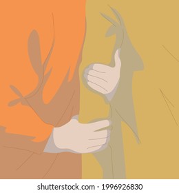 Woman And Man Hold Hands Together. Pinky Swear Gesture For Logo, Banner, Wall Art, Social Media. Loving Couple Holding Hands. Illustration Pastel Colors.