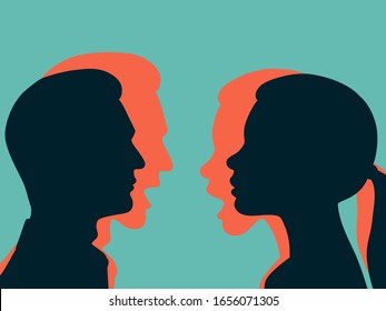 Woman and man holding back their anger. The concept of hidden aggression. Vector illustration