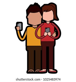 woman and man holding smartphone