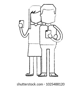 woman and man holding smartphone