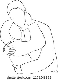 Woman and man hugging, vector. Hand drawn sketch. Loving couple, woman and man.