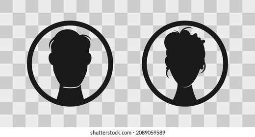 Woman and man icon. Male and female avatar profile, face shape, shadow isolated on transparent background. Vector illustration.
