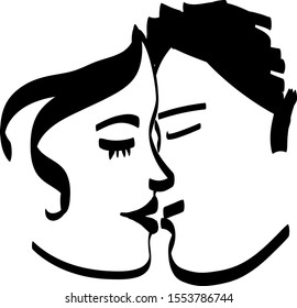 woman and man kiss ,black pen hand drawing 