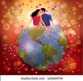 woman and man kissing on the globe