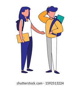 Woman and man with laptops and bags design, Person people human profile and user theme Vector illustration