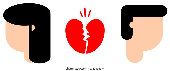 Woman and Man Look Away, Break Up, Broken Heart, Love Concept 