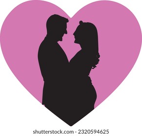 Woman and man love couple romance together silhouette vector illustration.