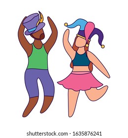 Woman and man with mardi gras hat design, Party carnival decoration celebration festival holiday fun new orleans and traditional theme Vector illustration