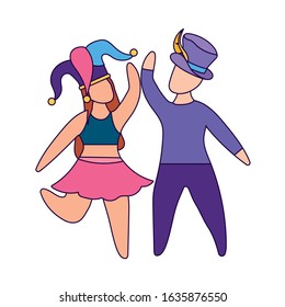 Woman and man with mardi gras hat design, Party carnival decoration celebration festival holiday fun new orleans and traditional theme Vector illustration