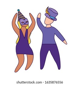 Woman and man with mardi gras mask and hat design, Party carnival decoration celebration festival holiday fun new orleans and traditional theme Vector illustration