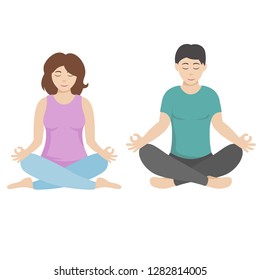 Woman Man Meditating Lotus Position Couple Stock Vector (Royalty Free ...