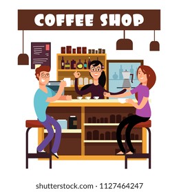 Woman and man meeting in coffee shop bar counter vector illustration