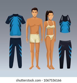 Woman and man models with fitness sport wear