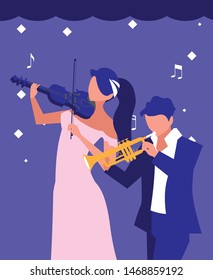 woman and man musician playing instrument musical