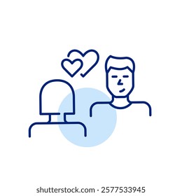 Woman and man on a romantic date. Love relationships. Pixel perfect, editable stroke icon