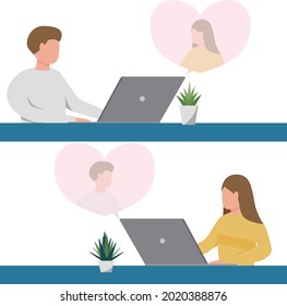 woman and man online love vector illustration