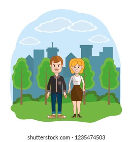 Woman and man in the park design