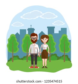 Woman and man in the park design