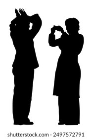 Woman and man with a photo camera on white background