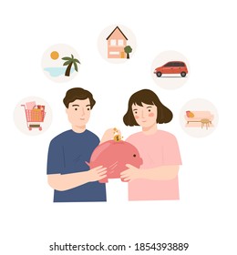 woman and man with a piggy bank.  Saving and investing money. family financial planning concept