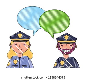 woman and man police portrait speech bubble