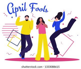 A woman and man prank her friend for celebrating april fools day illustration