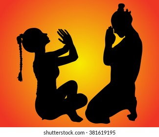 woman and man in prayer position, doing yoga