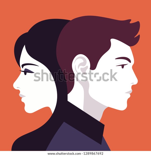 横顔の女と男 家族関係と性の衝突 心理学 夫婦 ベクターフラットイラスト のベクター画像素材 ロイヤリティフリー