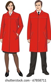 The woman and the man in a red raincoat with pockets