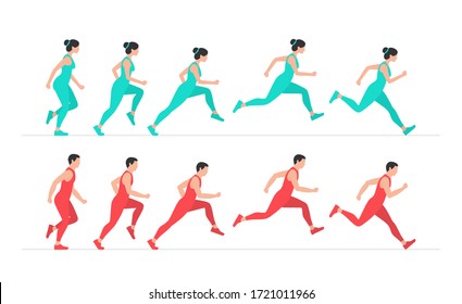 Woman and Man Run cycle animation sprite sheet. Flat Style. isolated on white background