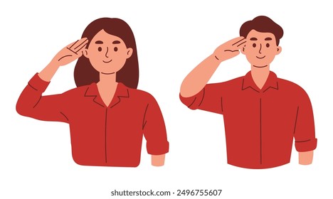 Woman and Man Saluting Celebrating Independence Day