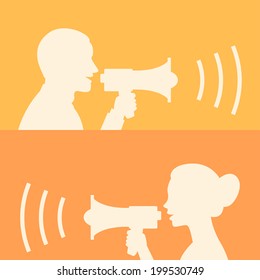 Woman and man says in loudspeaker