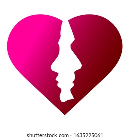 Woman and man in the shape of broken heart. Love icon, vector Isolated on white background