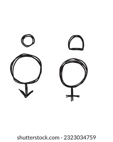 Woman and man sign illustration image. 
Hand drawn image artwork of male and female sign. 
Simple cute original logo.
Hand drawn vector illustration for posters, cards, t-shirts.