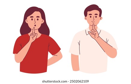 Woman and Man with Silent Gesture Hush