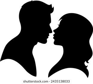 woman man silhouette vector looking at each other, couple in love