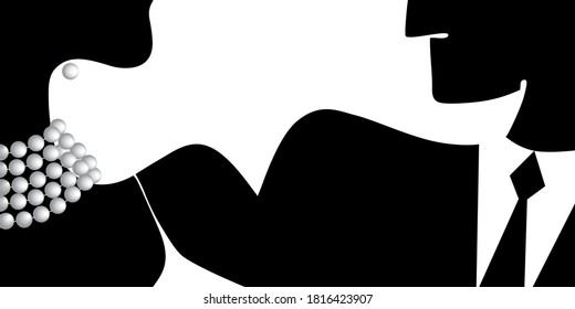 Woman and man silhouettes vector simple illustration. For fashion, party, celebration, wedding, accessories invitation. Vector