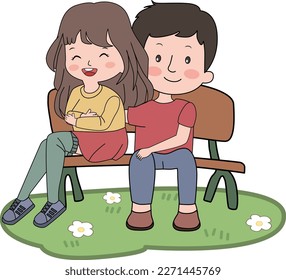 A woman and a man sit happily in the park.