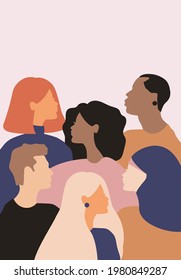 woman man social network community. group of multi ethnic racial people who talk and share ideas, information. communication and friendship between person of diverse cultures. vector human silhouette