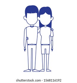 woman and man standing icon over white background, vector illustration