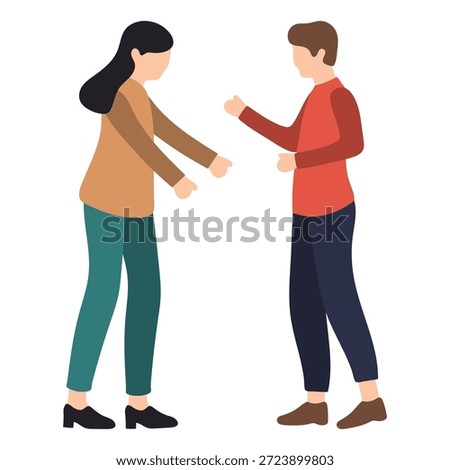 Woman and Man Standing While Talking Seriously Illustration