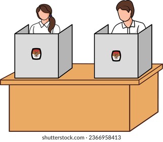 A woman and a man stands in the voting booth to chose parliament and president candidate. Voting and election concept. Democratic election. Vector cartoon illustration. Presidential Election Day.