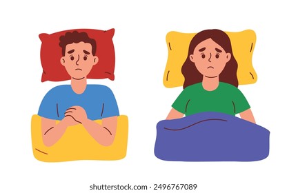 Woman and Man Suffering from Insomnia