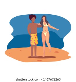 woman and man summer time vacations design
