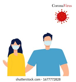 Woman and man, support. Flat illustration. 2019-nCov. Vector illustration, icon. Isolated on white background. Dangerous. No Infection and Stop Coronavirus Concepts. 