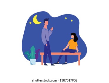 woman and man talking to each other while staring at the star