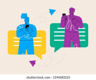 Woman and man talking together. Conversations or Online Support Ideas. Colorful vector illustration